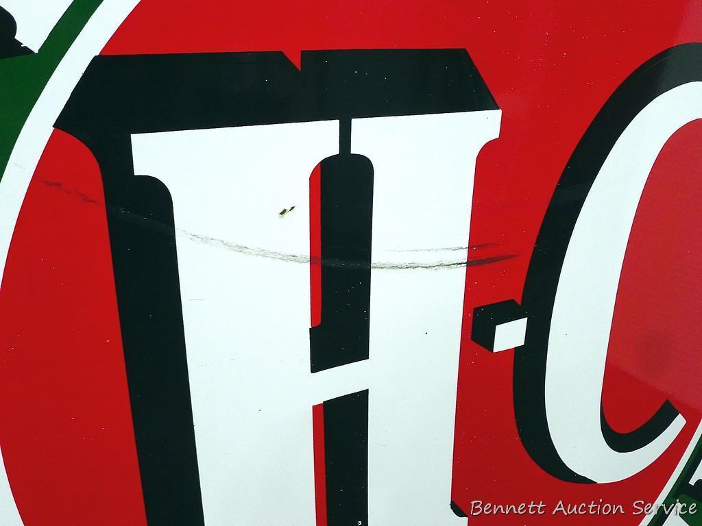 Remarkable double sided Sinclair H-C Gasoline service station sign is 6' in diameter and is in