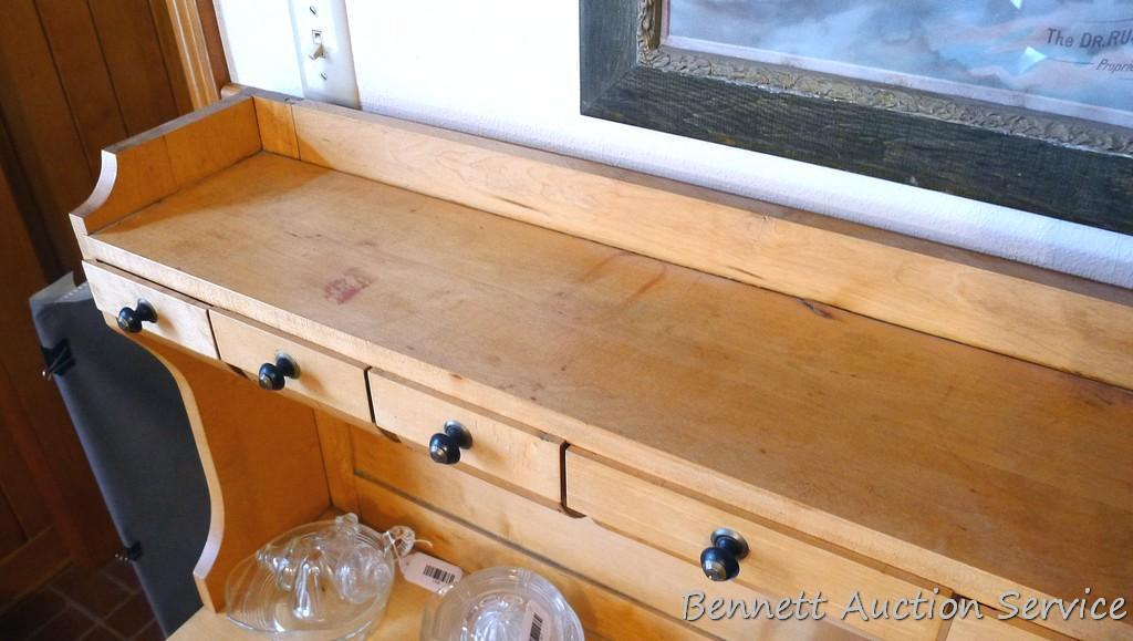 Really cool antique maple or similar baker's counter or cabinet. Has rounded bottom bins and upper