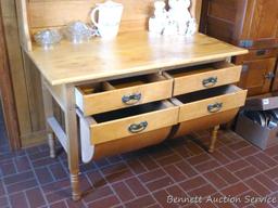 Really cool antique maple or similar baker's counter or cabinet. Has rounded bottom bins and upper