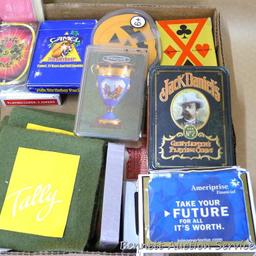 Bridge anyone? This lot is for you, it has several decks of cards and plenty of tally sheets, and a