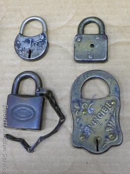 Interesting old padlocks; brands include Eagle, Napoleon, Invincible, Emu, and Orbin; largest lock