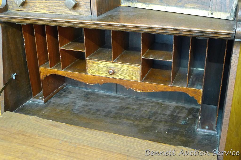 Beautiful secretary desk, looks like it was refinished, mirror, doors and other trim need to be