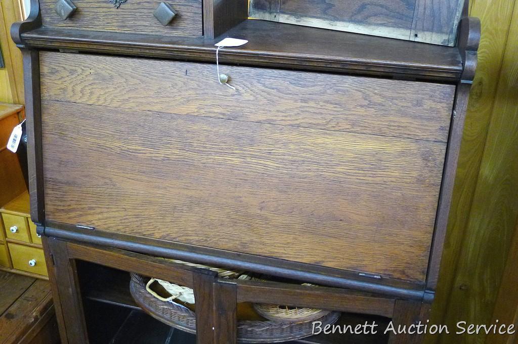 Beautiful secretary desk, looks like it was refinished, mirror, doors and other trim need to be