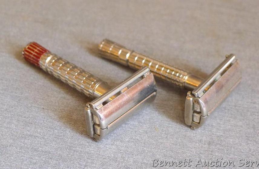 Two vintage Gillette razors are in good condition. Each is 3-1/4" long.