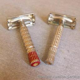 Two vintage Gillette razors are in good condition. Each is 3-1/4" long.