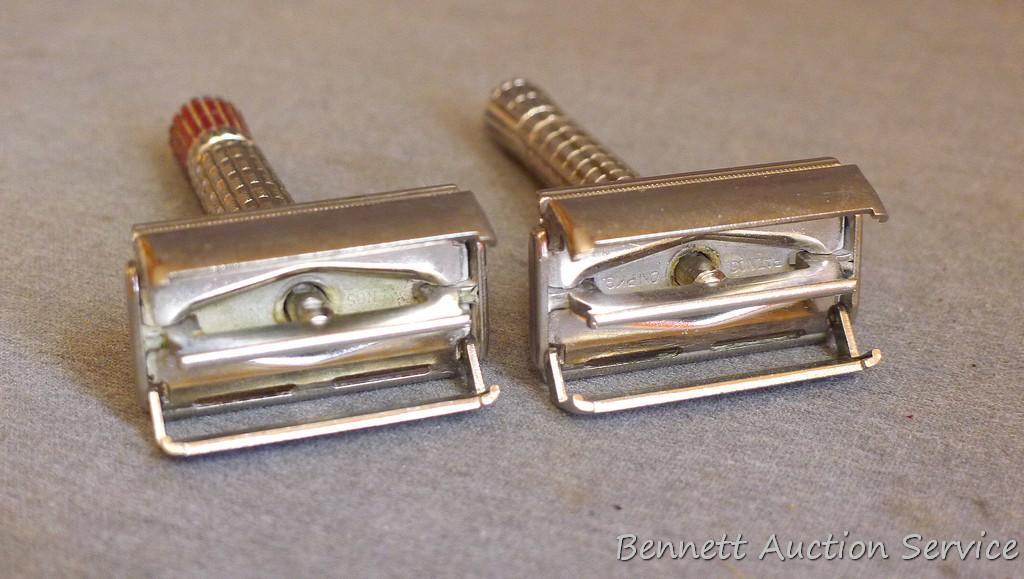Two vintage Gillette razors are in good condition. Each is 3-1/4" long.