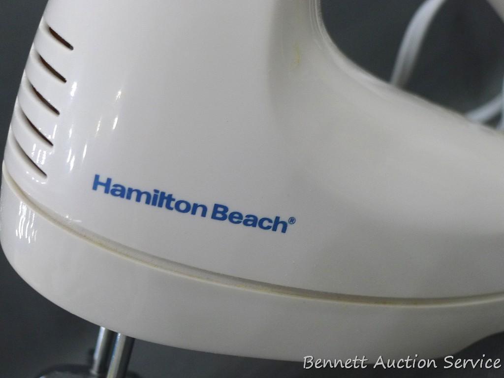 Hamilton Beach hand mixer and Presto EverSharp electric knife sharpener. Both appliances run.