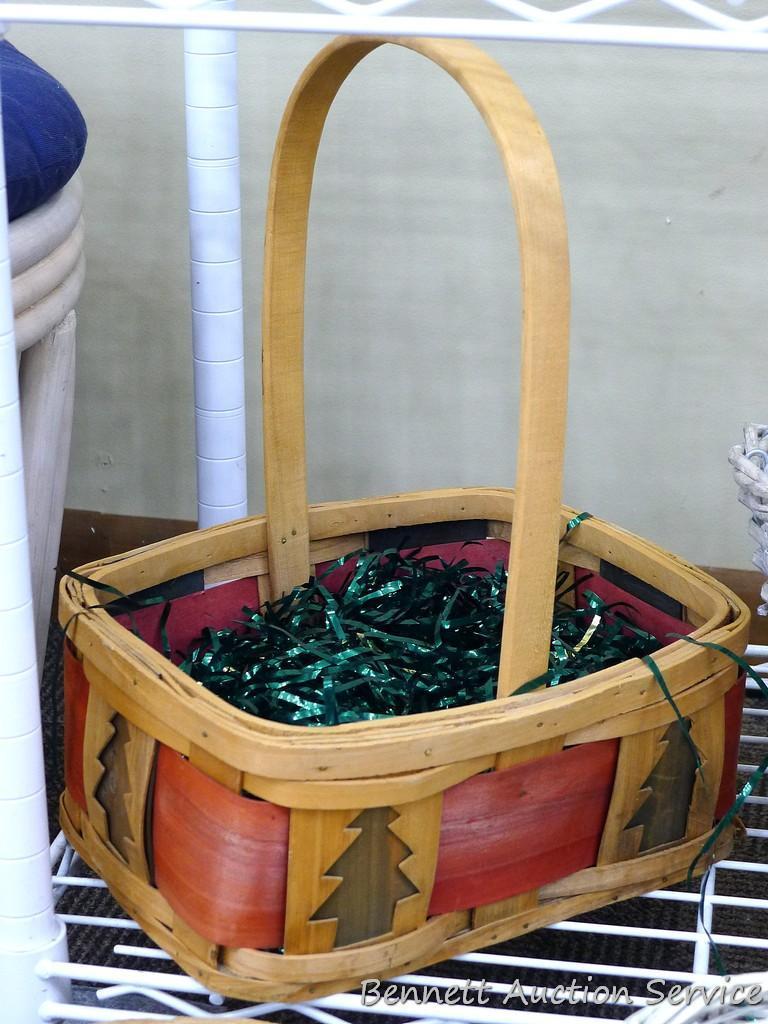 Group of 7 baskets, some are perfect for gift baskets; the largest measures 12"d x 10" tall.