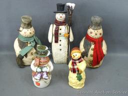 Five adorable snowman figurines, tallest is 10".