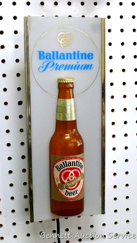 Interesting Ballantine beer lighted sign, 5-1/2" w x 2-1/2" d x 14" l. Light works.