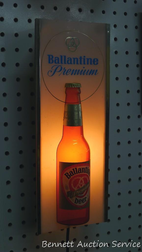 Interesting Ballantine beer lighted sign, 5-1/2" w x 2-1/2" d x 14" l. Light works.