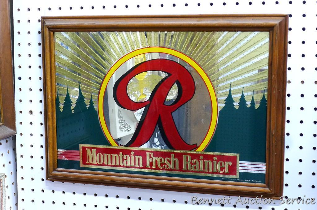 Mountain Fresh Rainier framed mirror, 20" x 14". Has some yellow coloring by R, see pictures.