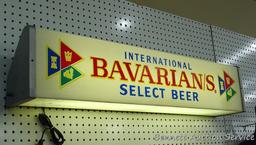 Vintage Bavarian/s beer lighted sign, approx. 40" l x 6-1/2" d x 8" h. Light works and is in nice