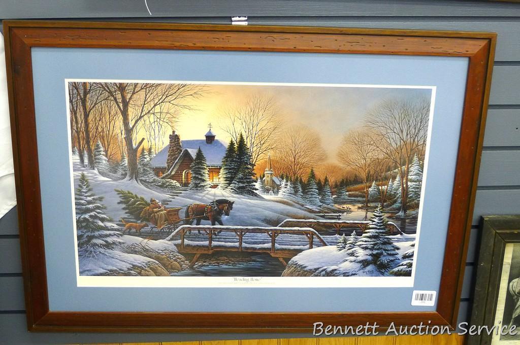 Nicely framed and matted Terry Redlin print is titled "Heading Home, Best Friends and Their Pets