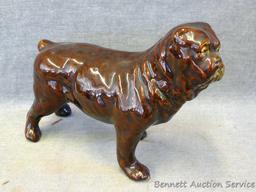 Unmarked stoneware bull dog figure that we believe to be Red Wing. No markings found. Measures
