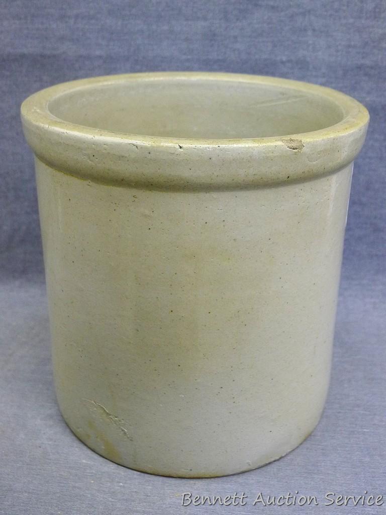 Two gallon Red Wing Union Stoneware crock with large wing is in good condition with a chip noted on