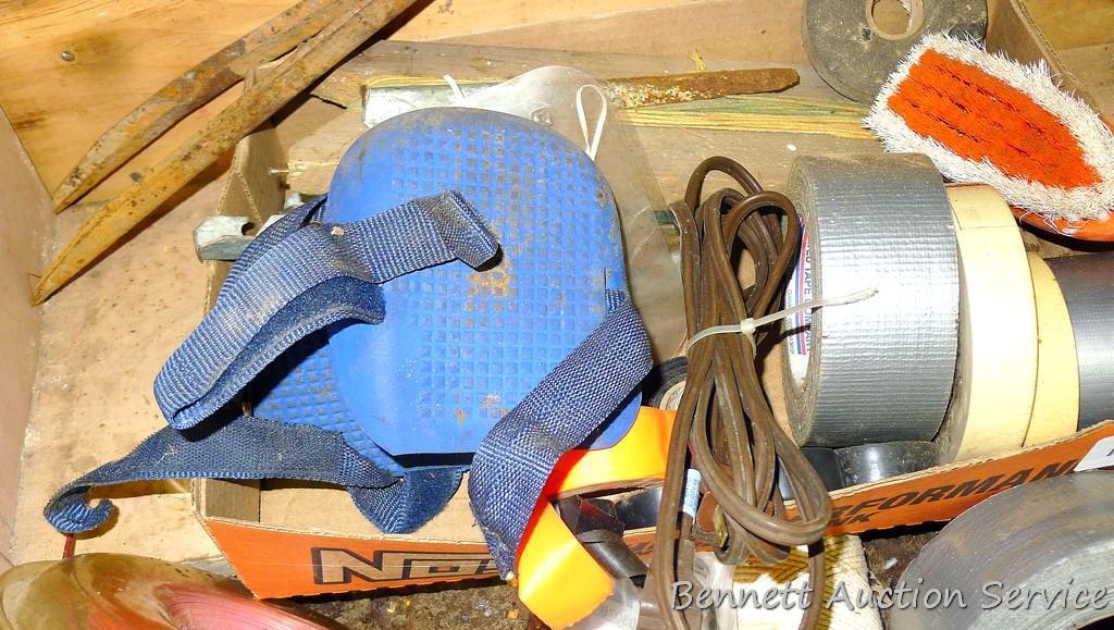 Assortment of tape including duck tap, electrical tape, ribbon; weed trimmer line and more.