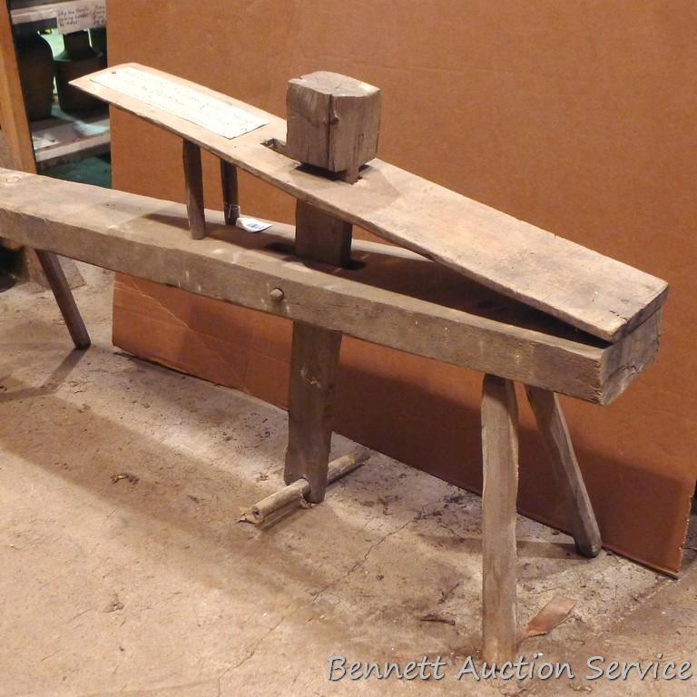 Antique wooden shingle or shake shaping bench is 5-1/2' long.