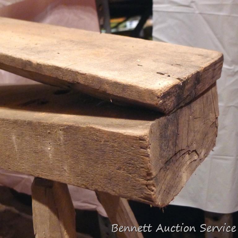 Antique wooden shingle or shake shaping bench is 5-1/2' long.