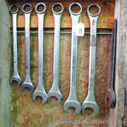 Seven large combination wrenches up to 2".