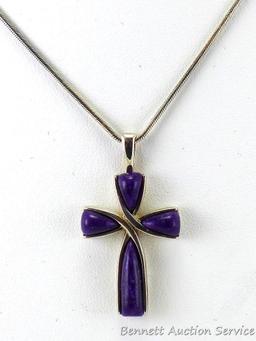 Cross Pendant on a 16" chain; pendant measures 3/4" x 1" and both pendant and chain clasp are