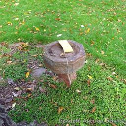 Two piece stone bird bath stands approx. 18" tall.