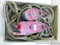 Six pulley block and tackle set with 1/2" rope was sold by Sears. Looks heavy duty.