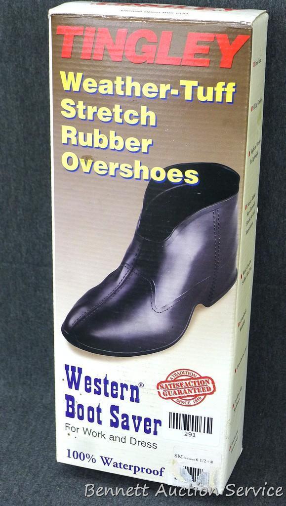Tingley Weather-Tuff stretch rubber overshoes fit sizes 6-1/2 -8, appear new.