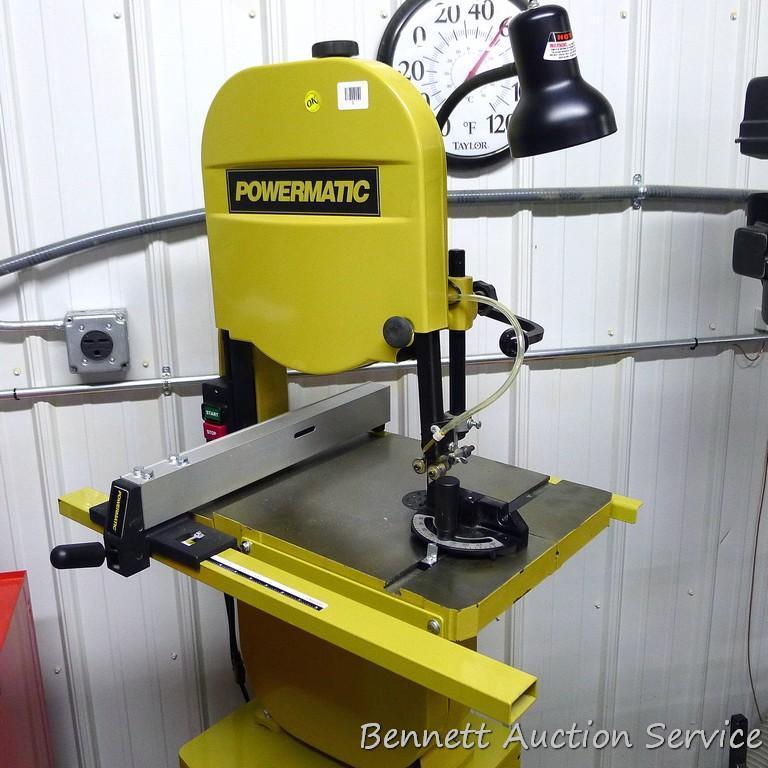 Powermatic 14" bandsaw. Model PWBS-14. Motor is 1-1/2 HP. Has quick blade release, dust blower,