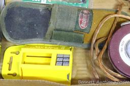 Stanley utility knife with BucketBoss belt sheath and extra blades; pair of ear protectors; True