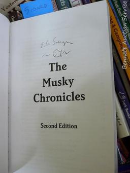 Hobby, crafting, hunting, tracking, etc. books. Titles include signed copy of The Musky Chronicles;