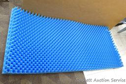 Egg crate foam sleeping pad is 33" x 70" and n very good condition.