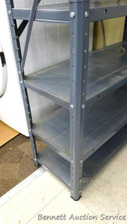 Two adjustable metal shelving units with 7 and 4 shelves, tallest is 31" x 12" x 59-1/2" tall,
