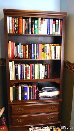 Wooden book cabinet with 2 lower drawers 16" x 36" x 78".