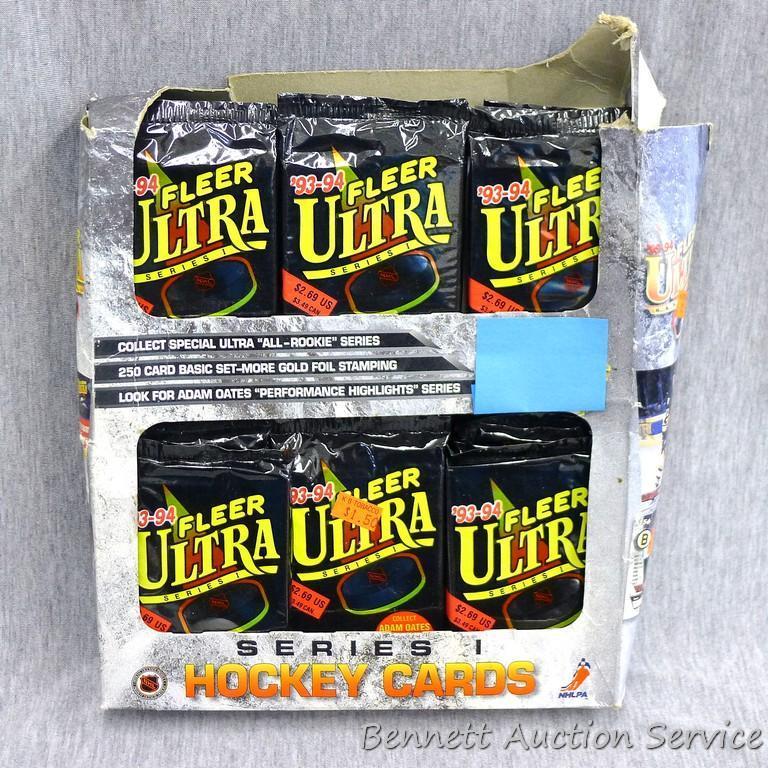 Partial retail box of 93-94 Fleer Ultra Hockey Packs. Contains 25 unopened packs.
