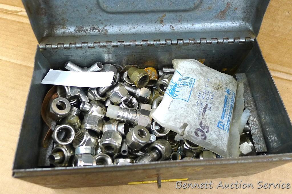 Metal storage box 9-1/2" x 5" x 4-3/4" with a variety of fittings for air lines on trucks (we