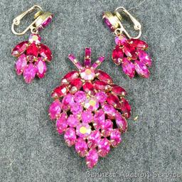 Vintage sparkly brooch and earring set. Brooch is 2-1/4", earrings are about 1-1/2" long.