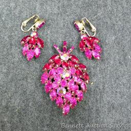 Vintage sparkly brooch and earring set. Brooch is 2-1/4", earrings are about 1-1/2" long.