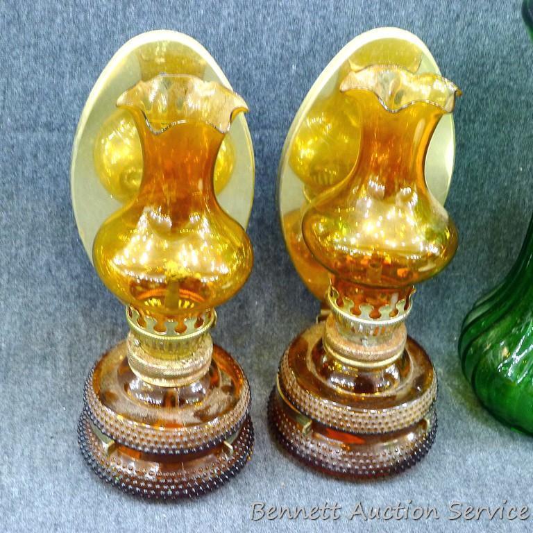 USA planter is also marked 410 and 2033, stands 4-1/2" high; Pair of cute little oil lamps 7" tall;