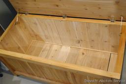 Very nice handmade cedar chest is 42" wide x 19-1/2" x 19-1/2" high.