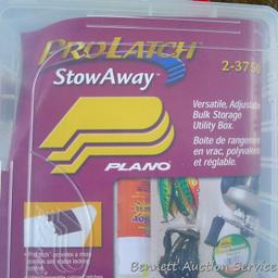 Two new Plano ProLatch StowAway fishing tackle organizers, plus two more similar. 14" wide.