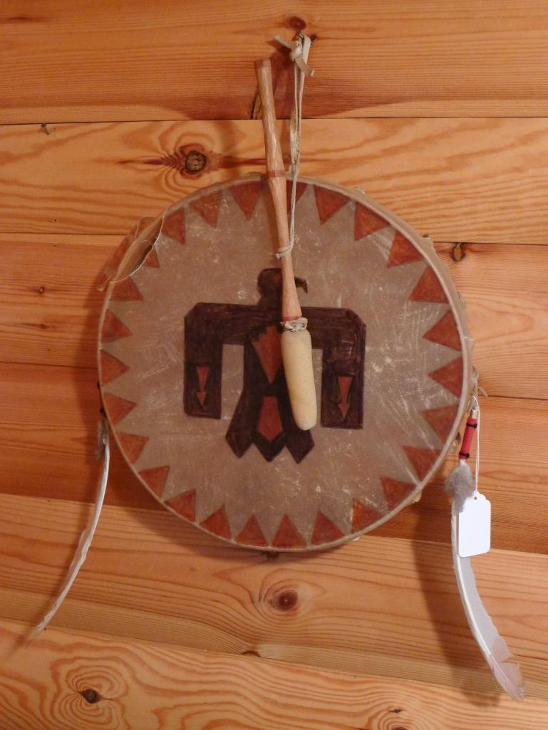 Native American drum is 16" diameter.