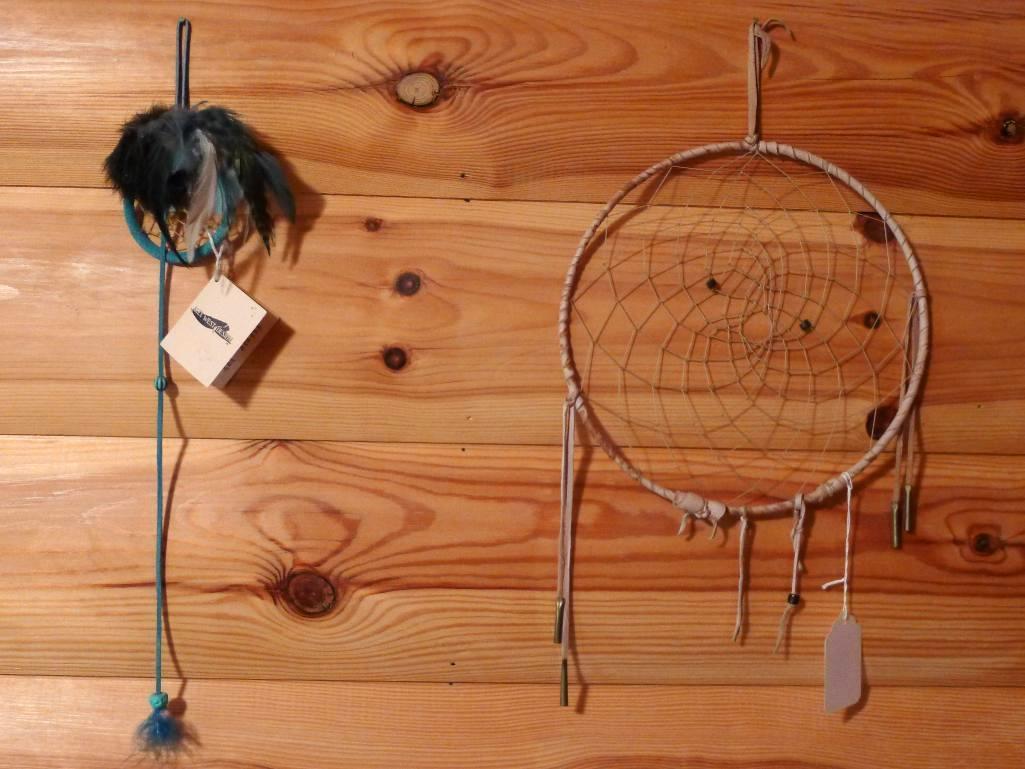 Two dream catchers, largest is 10" diameter.