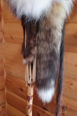 Handmade Eagle Stick by Vision Products comes with tree stump holder and has horse hair, fox tail,