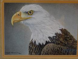 Framed, matted and signed painting of Eagle by Robert Metropulos Jr. Frame measures 19-1/2" x