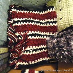 Crocheted throws or scarves, runner up to 10'.
