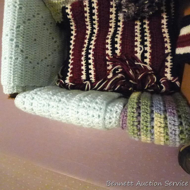 Crocheted throws or scarves, runner up to 10'.