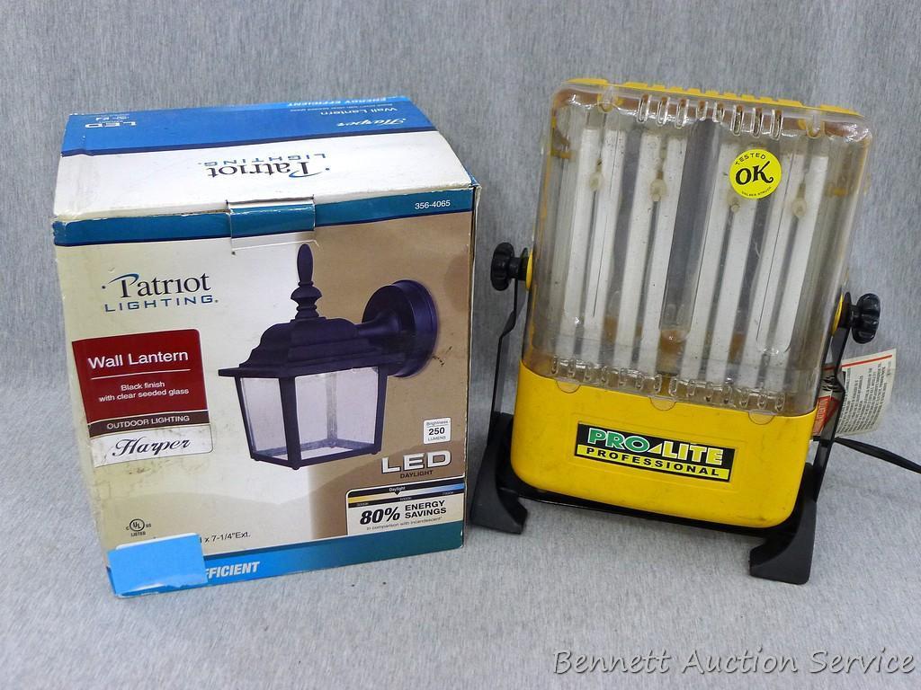 Patriot Lighting wall lantern with LED lights appears to be NIB; Pro-Lite Professional lantern,