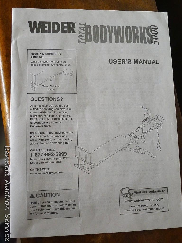 Weider Total Bodyworks 5000 incline bench comes with manual. Measures about 5' long and 28" at it's