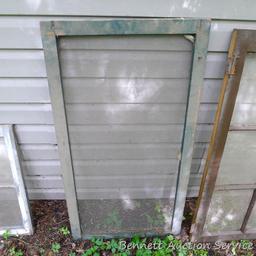 Wooden six pane window is approx. 42" x 22", plus a screen around the same size.